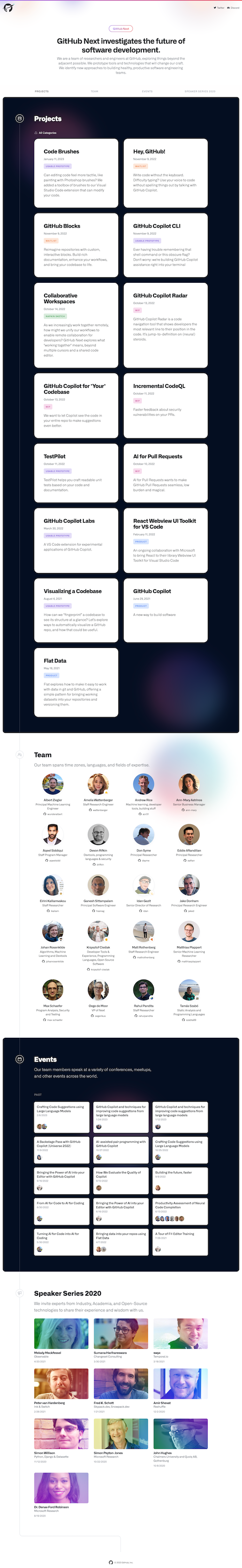 GitHub Next Landing Page