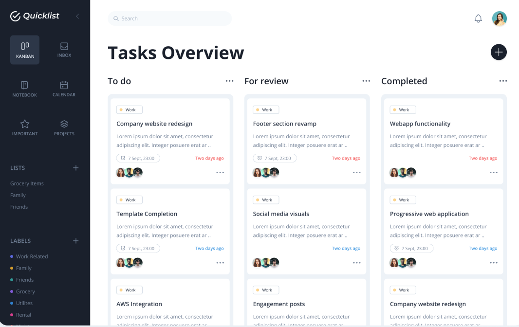 Quicklist Admin Template