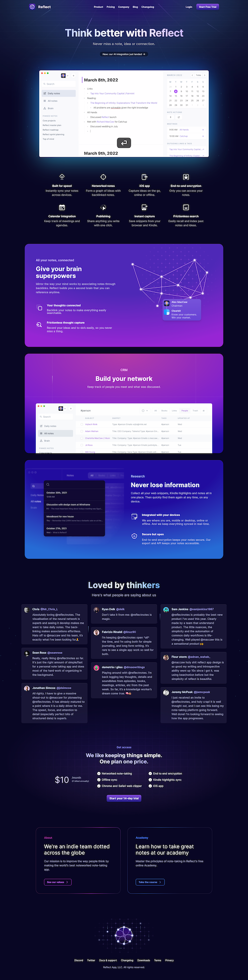 Reflect App Landing Page